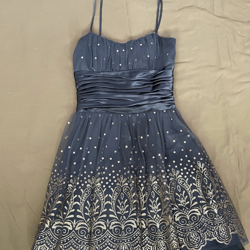Morgan and Co Gray and Gold Tule Mini Dress